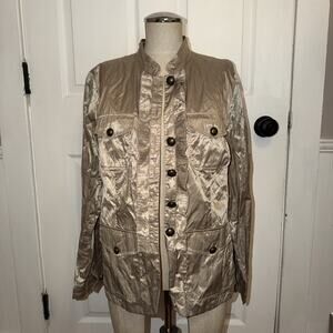 NEW Chico’s Rory Jacket Ruffle Texture‎ Khaki Size 2 US 12 *READ* Womens